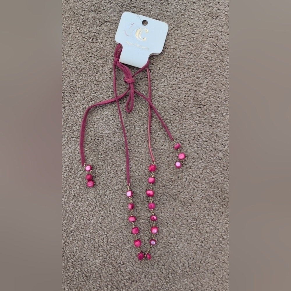 Charming Charlie Pink Beaded Wrap Tie Choker Necklace